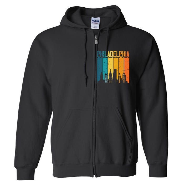 Philadelphia USA Retro Vintage Sunset Skyline Philadelphia Full Zip Hoodie