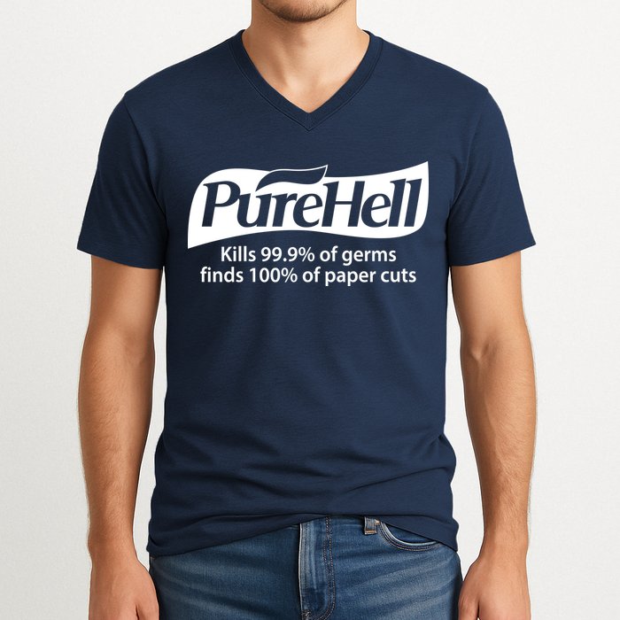 Purehell Kills 99% Of Germs Paper Cuts Pure Hell V-Neck T-Shirt