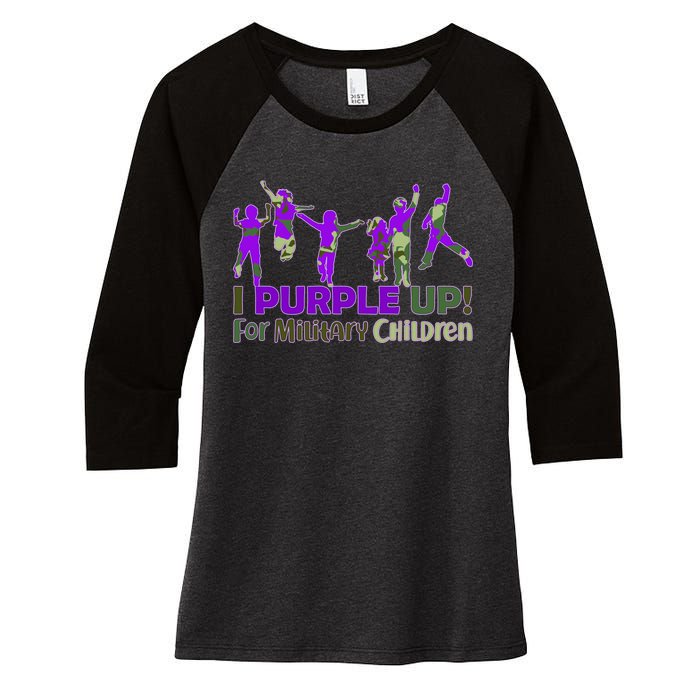 Purple Up For Military Children Camo Women's Tri-Blend 3/4-Sleeve Raglan Shirt