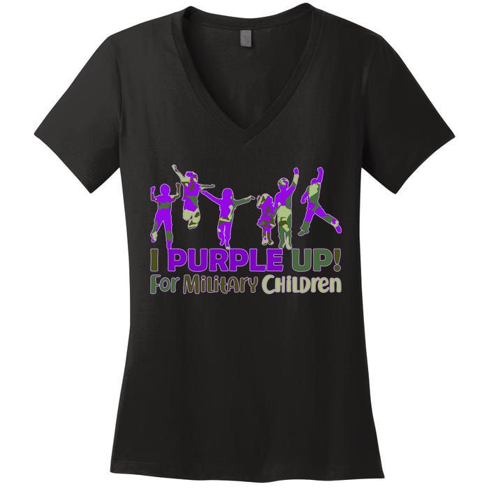 Purple Up For Military Children Camo Women's V-Neck T-Shirt