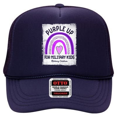 Purple Up For Military Kids Military Children Purple Rainbow High Crown Mesh Back Trucker Hat