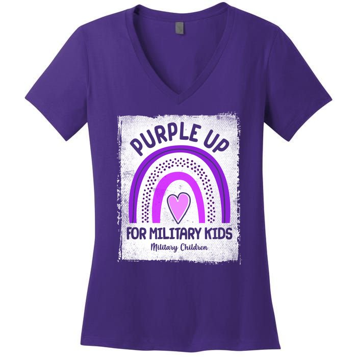 Purple Up For Military Kids Military Children Purple Rainbow Women's V-Neck T-Shirt