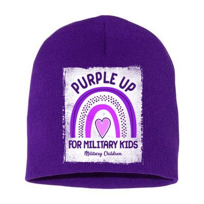 Purple Up For Military Kids Military Children Purple Rainbow Short Acrylic Beanie