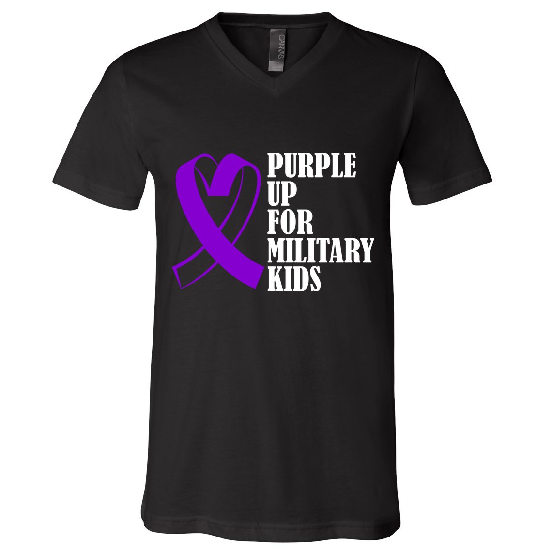 Purple Up For Military Kids Ribbon V-Neck T-Shirt