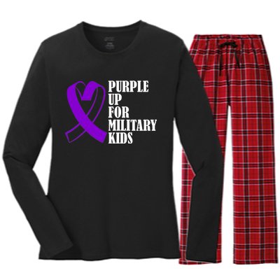 Purple Up For Military Kids Ribbon Women's Long Sleeve Flannel Pajama Set 