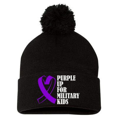 Purple Up For Military Kids Ribbon Pom Pom 12in Knit Beanie