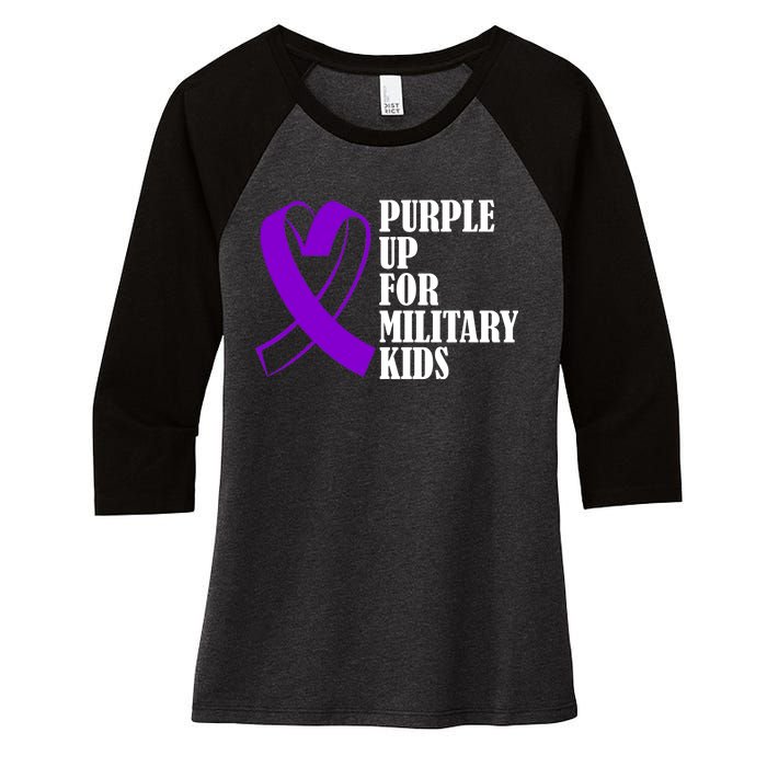 Purple Up For Military Kids Ribbon Women's Tri-Blend 3/4-Sleeve Raglan Shirt