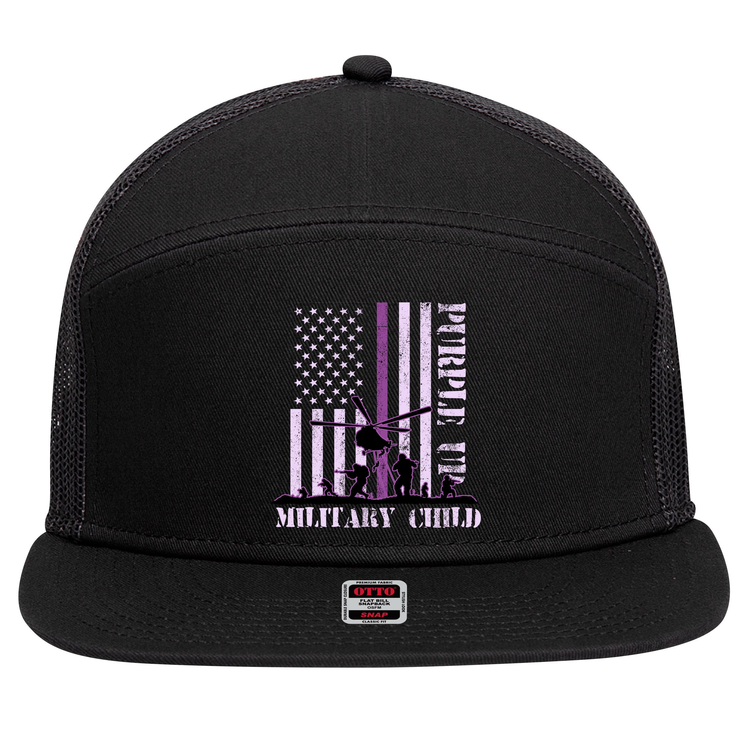 Purple Up Military Child 7 Panel Mesh Trucker Snapback Hat