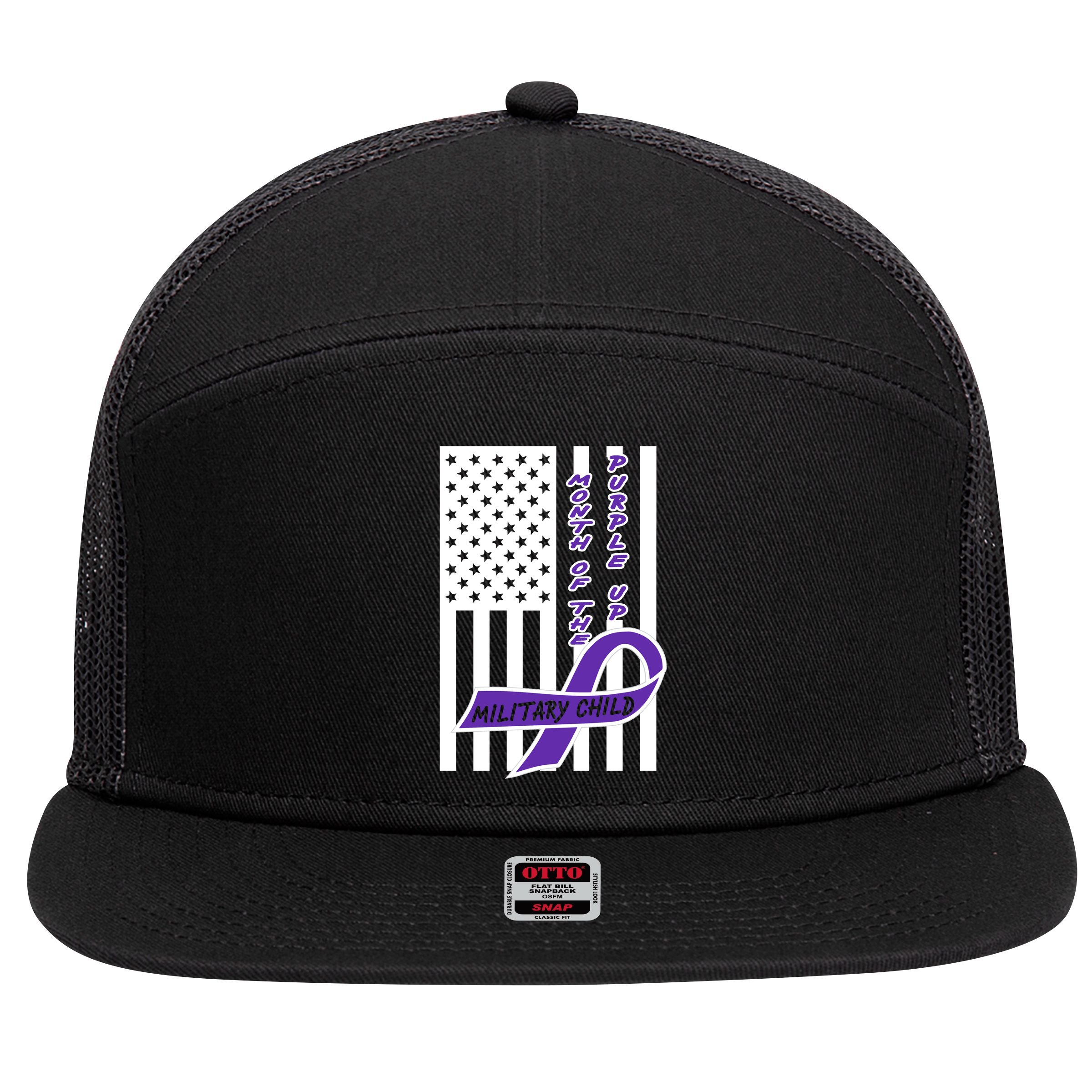 Purple Up Month Military Child Awareness Flag 7 Panel Mesh Trucker Snapback Hat