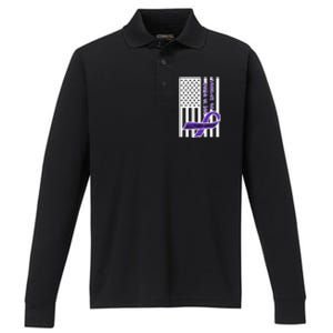 Purple Up Month Military Child Awareness Flag Performance Long Sleeve Polo