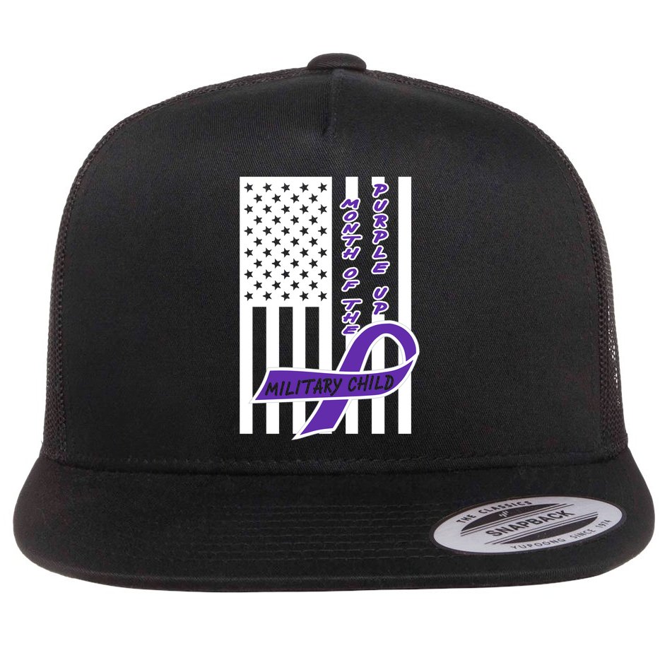 Purple Up Month Military Child Awareness Flag Flat Bill Trucker Hat