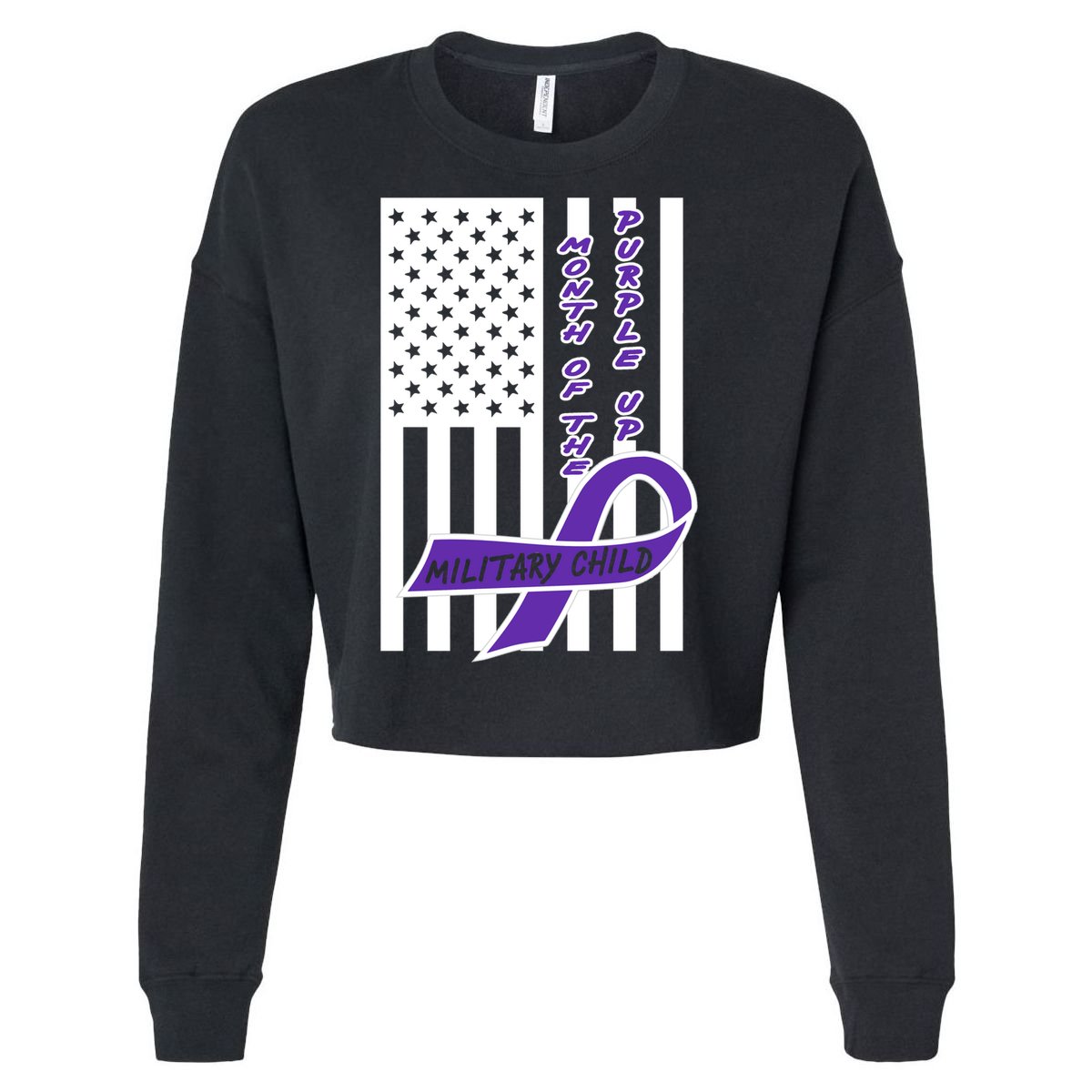 Purple Up Month Military Child Awareness Flag Cropped Pullover Crew
