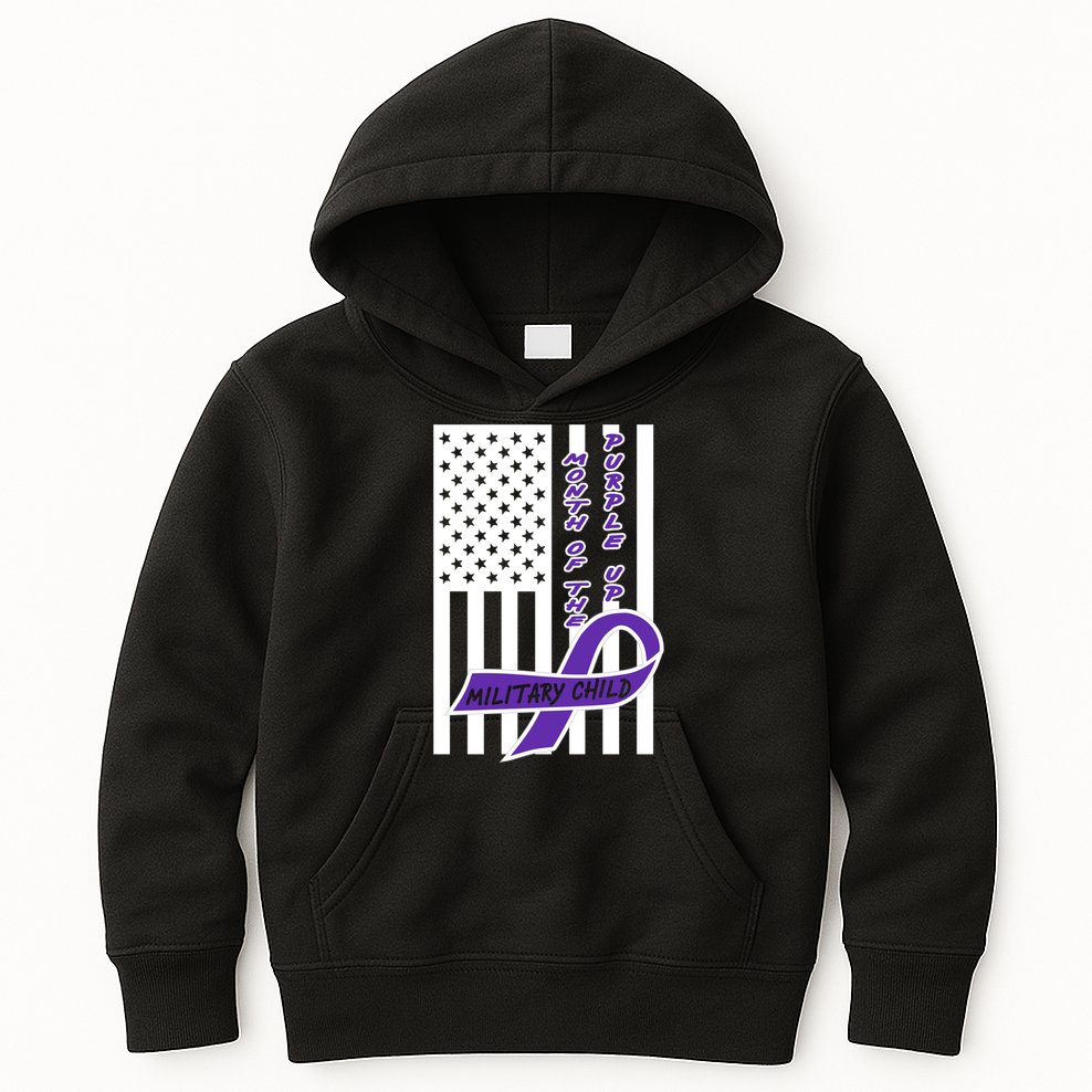 Purple Up Month Military Child Awareness Flag Kids Hoodie