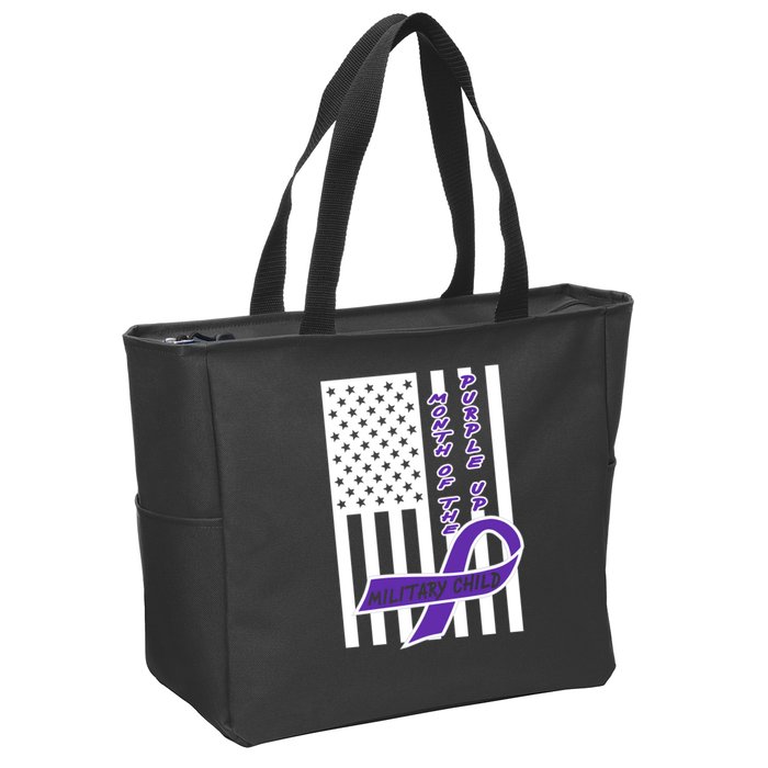 Purple Up Month Military Child Awareness Flag Zip Tote Bag