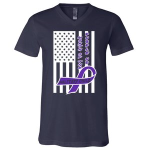 Purple Up Month Military Child Awareness Flag V-Neck T-Shirt