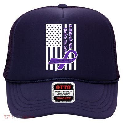 Purple Up Month Military Child Awareness Flag High Crown Mesh Back Trucker Hat