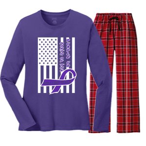 Purple Up Month Military Child Awareness Flag Women's Long Sleeve Flannel Pajama Set 