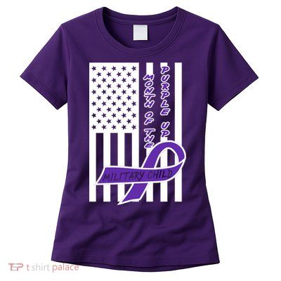 Purple Up Month Military Child Awareness Flag Women's T-Shirt