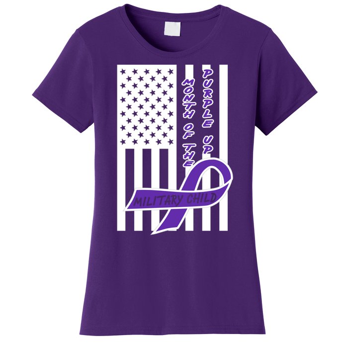 Purple Up Month Military Child Awareness Flag Women's T-Shirt