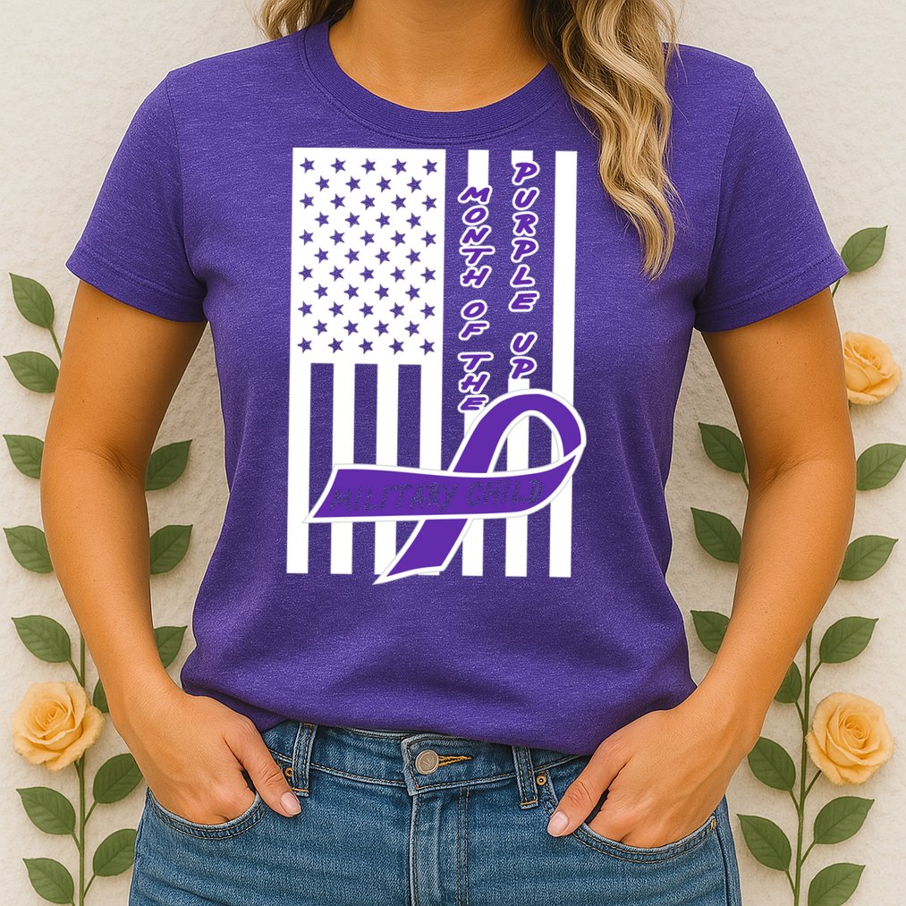 Purple Up Month Military Child Awareness Flag Womens T-Shirt