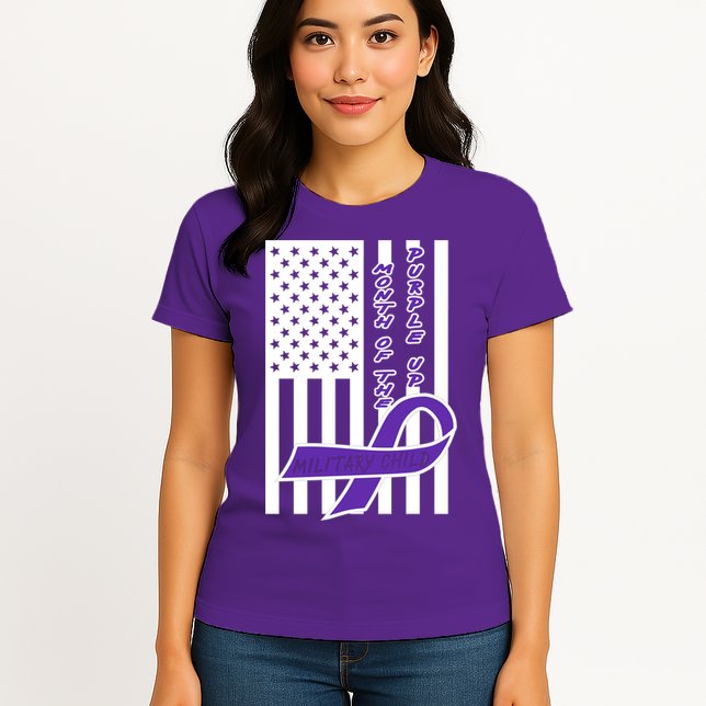 Purple Up Month Military Child Awareness Flag Womens T-Shirt