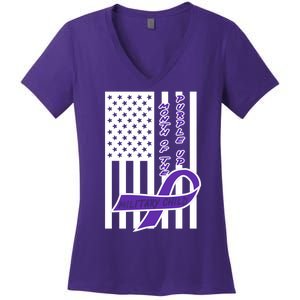 Purple Up Month Military Child Awareness Flag Women's V-Neck T-Shirt