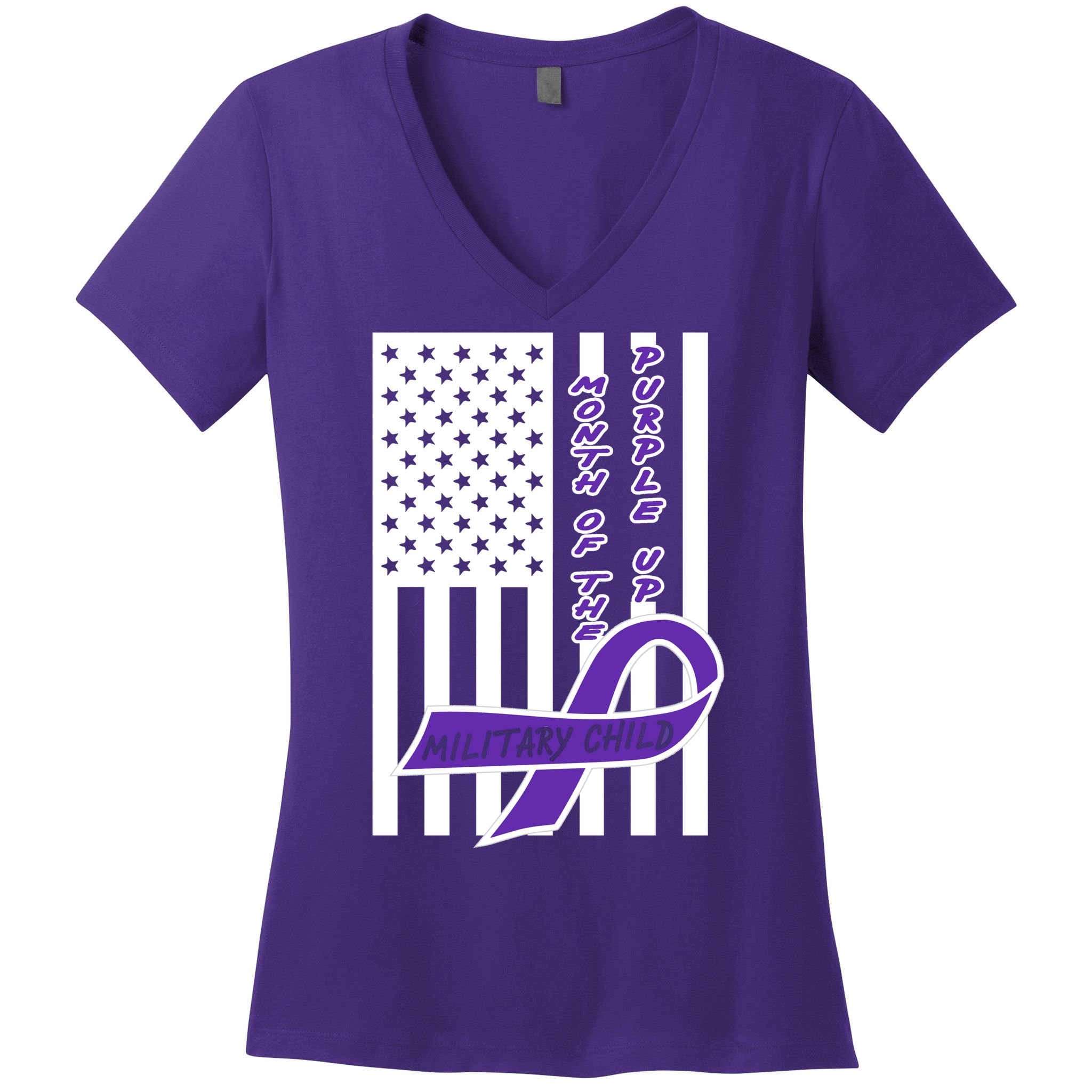 Purple Up Month Military Child Awareness Flag Women's V-Neck T-Shirt