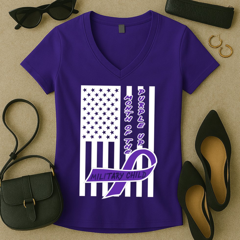 Purple Up Month Military Child Awareness Flag Women's V-Neck T-Shirt