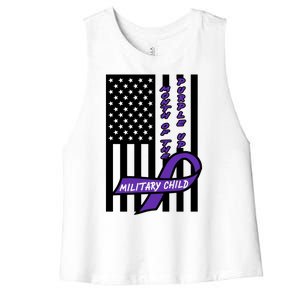 Purple Up Month Military Child Awareness Flag Women's Racerback Cropped Tank