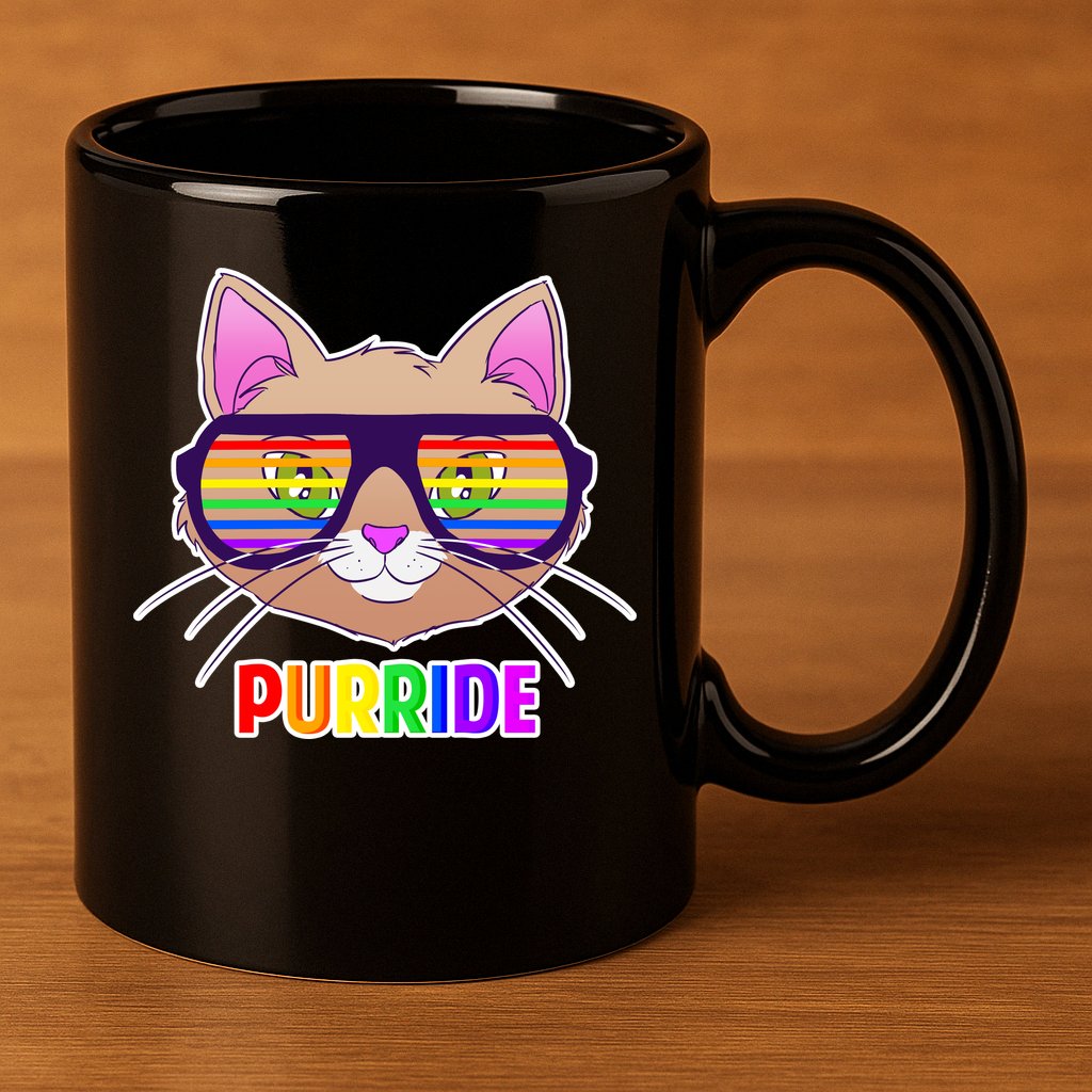 Purride Gay Pride Cat 11oz C Handle Ceramic Mug
