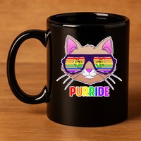 Purride Gay Pride Cat 11oz C Handle Ceramic Mug