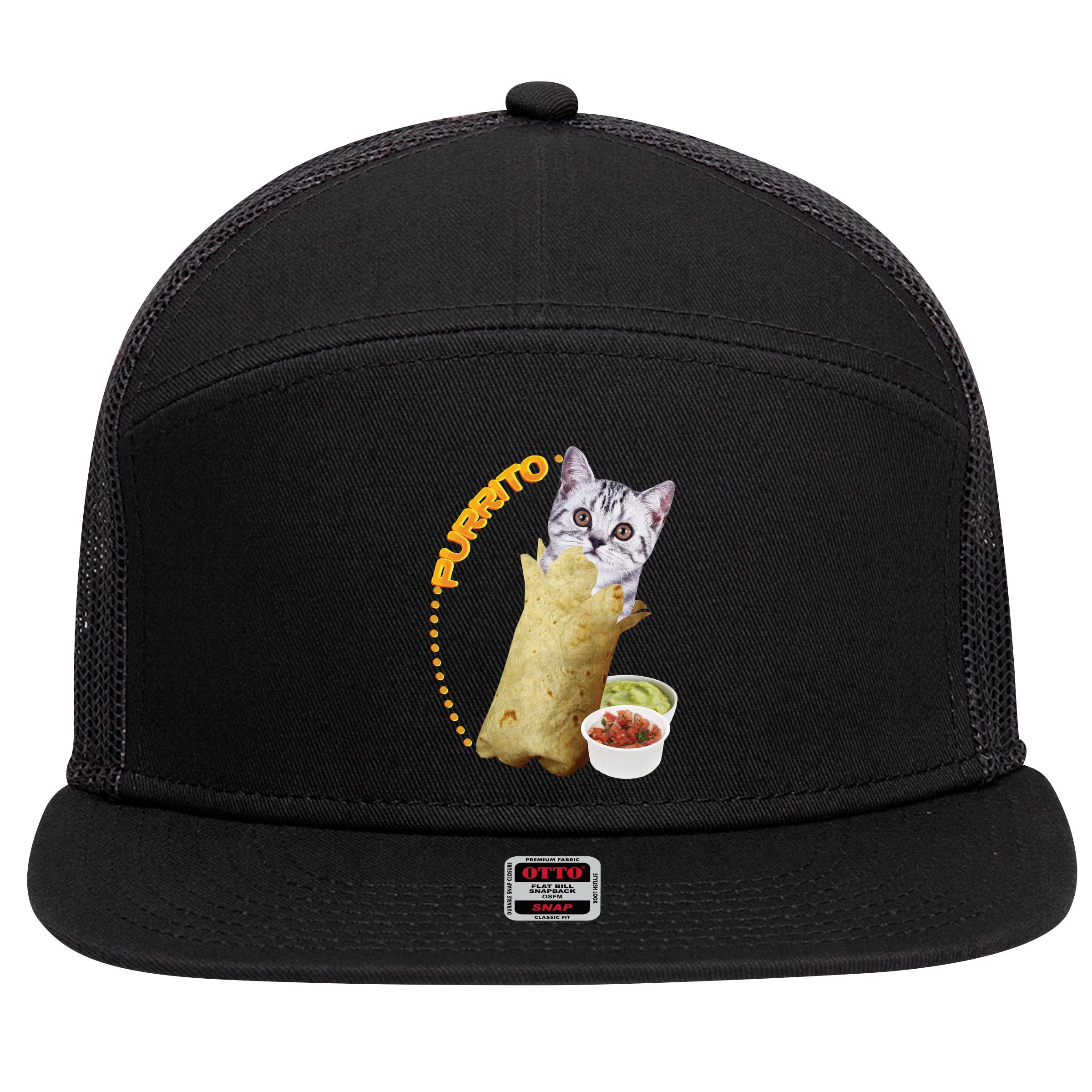 Purrito Cat In A Burrito 7 Panel Mesh Trucker Snapback Hat