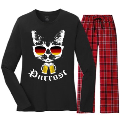 Purrost Cat Funny Oktoberfest Women's Long Sleeve Flannel Pajama Set 