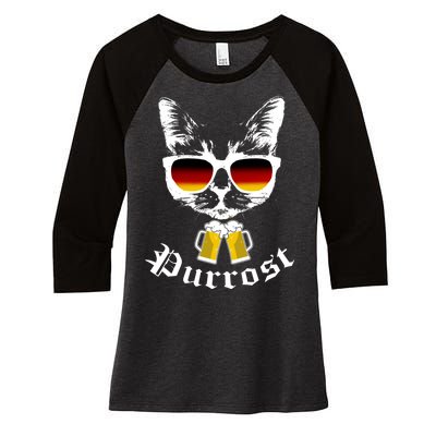 Purrost Cat Funny Oktoberfest Women's Tri-Blend 3/4-Sleeve Raglan Shirt