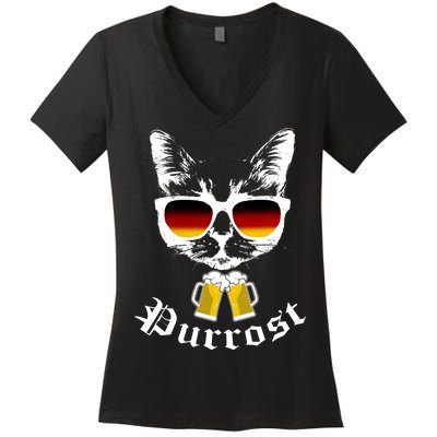 Purrost Cat Funny Oktoberfest Women's V-Neck T-Shirt