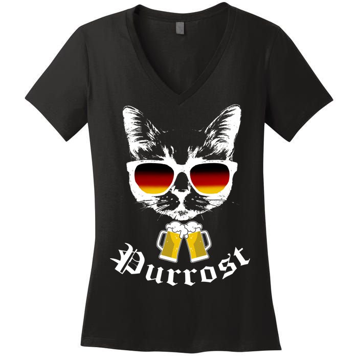 Purrost Cat Funny Oktoberfest Women's V-Neck T-Shirt