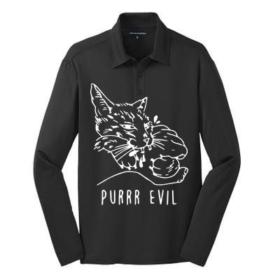 Purrr Evil Funny Cat Silk Touch Performance Long Sleeve Polo