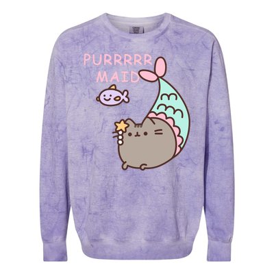 Purrrrr Maid Funny Cute Cat Mermaid Colorblast Crewneck Sweatshirt