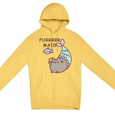 Purrrrr Maid Funny Cute Cat Mermaid Premium Pullover Hoodie