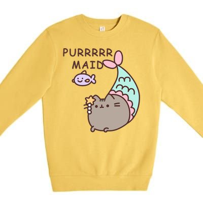 Purrrrr Maid Funny Cute Cat Mermaid Premium Crewneck Sweatshirt