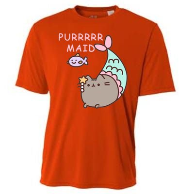 Purrrrr Maid Funny Cute Cat Mermaid Cooling Performance Crew T-Shirt