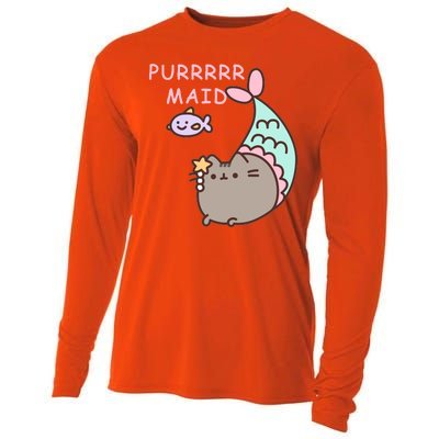 Purrrrr Maid Funny Cute Cat Mermaid Cooling Performance Long Sleeve Crew