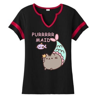 Purrrrr Maid Funny Cute Cat Mermaid Ladies Halftime Notch Neck Tee