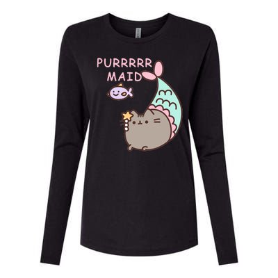 Purrrrr Maid Funny Cute Cat Mermaid Womens Cotton Relaxed Long Sleeve T-Shirt