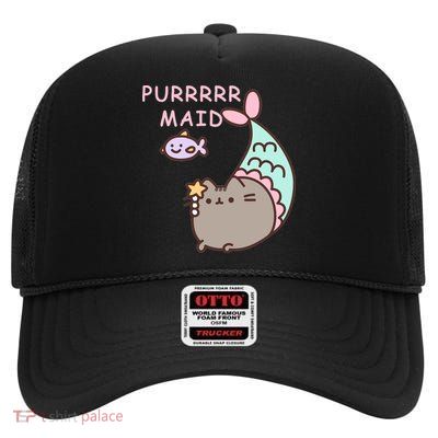 Purrrrr Maid Funny Cute Cat Mermaid High Crown Mesh Back Trucker Hat