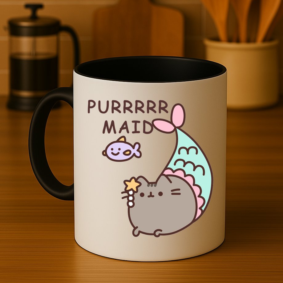 Purrrrr Maid Funny Cute Cat Mermaid Mug