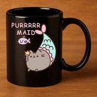 Purrrrr Maid Funny Cute Cat Mermaid 11oz C Handle Ceramic Mug