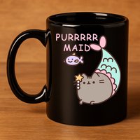Purrrrr Maid Funny Cute Cat Mermaid 11oz C Handle Ceramic Mug