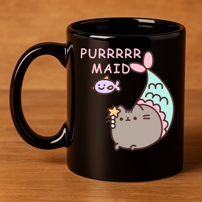 Purrrrr Maid Funny Cute Cat Mermaid 11oz C Handle Ceramic Mug