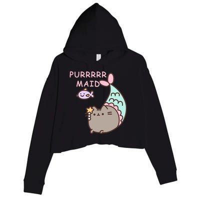 Purrrrr Maid Funny Cute Cat Mermaid Crop Fleece Hoodie